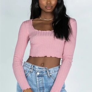 Princess Polly Leon Pink Ribbed Crop Top